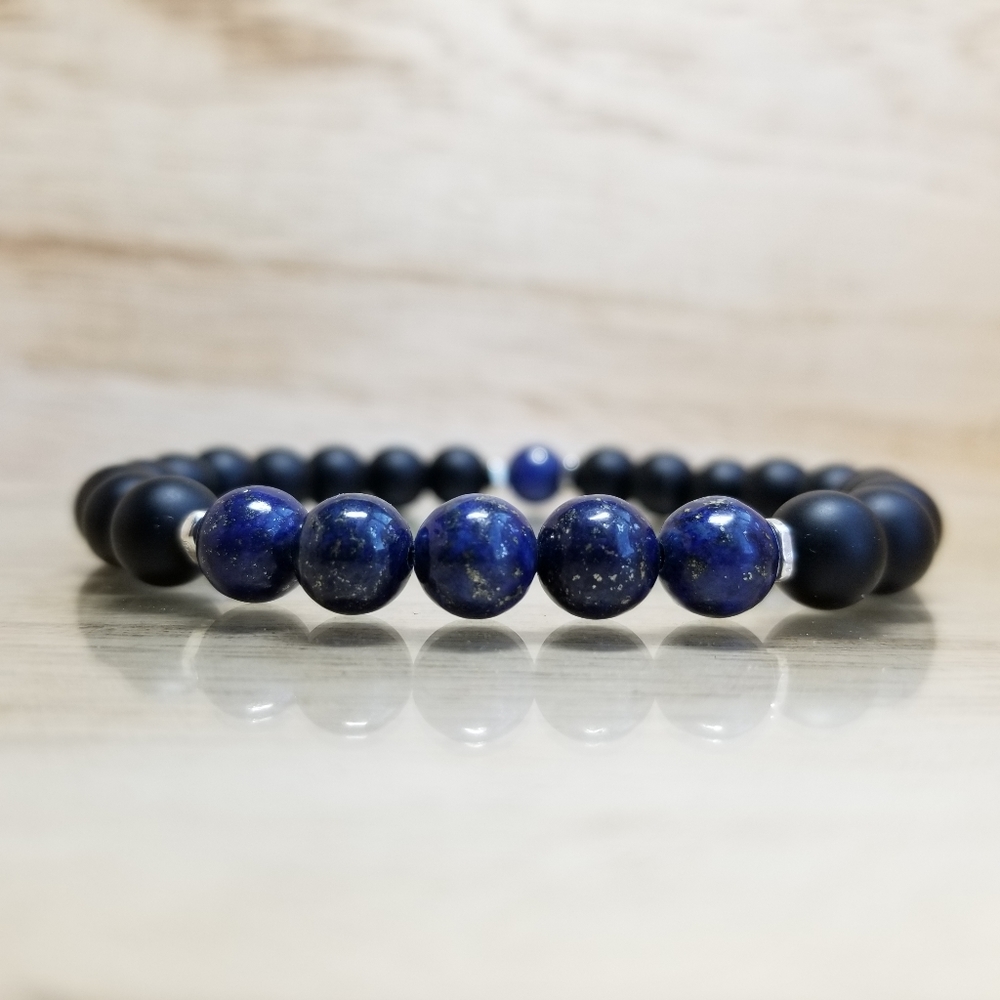 Lapis Lazuli & Black Onyx Beaded Bracelet
